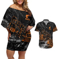 Greater Western Sydney Giants Couples Matching Off Shoulder Short Dress and Hawaiian Shirt Urban Graffiti Street Art - Bold Abstract Spray Paint