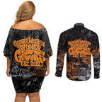 Greater Western Sydney Giants Couples Matching Off Shoulder Short Dress and Long Sleeve Button Shirt Urban Graffiti Street Art - Bold Abstract Spray Paint