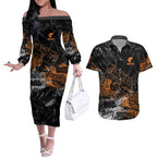 Greater Western Sydney Giants Couples Matching Off The Shoulder Long Sleeve Dress and Hawaiian Shirt Urban Graffiti Street Art - Bold Abstract Spray Paint