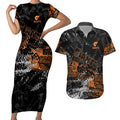 Greater Western Sydney Giants Couples Matching Short Sleeve Bodycon Dress and Hawaiian Shirt Urban Graffiti Street Art - Bold Abstract Spray Paint
