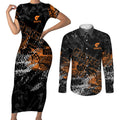 Greater Western Sydney Giants Couples Matching Short Sleeve Bodycon Dress and Long Sleeve Button Shirt Urban Graffiti Street Art - Bold Abstract Spray Paint