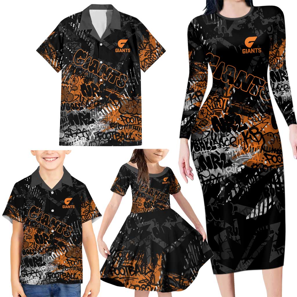 Greater Western Sydney Giants Family Matching Long Sleeve Bodycon Dress and Hawaiian Shirt Urban Graffiti Street Art - Bold Abstract Spray Paint