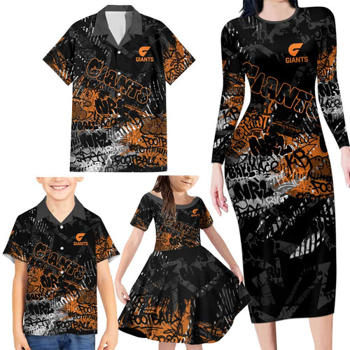 Greater Western Sydney Giants Family Matching Long Sleeve Bodycon Dress and Hawaiian Shirt Urban Graffiti Street Art - Bold Abstract Spray Paint