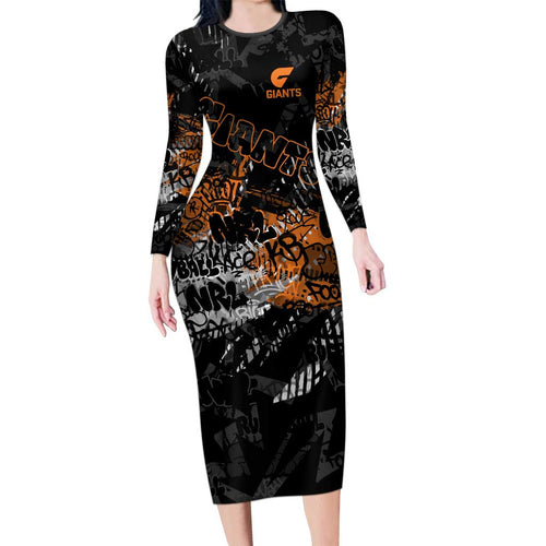 Greater Western Sydney Giants Family Matching Long Sleeve Bodycon Dress and Hawaiian Shirt Urban Graffiti Street Art - Bold Abstract Spray Paint