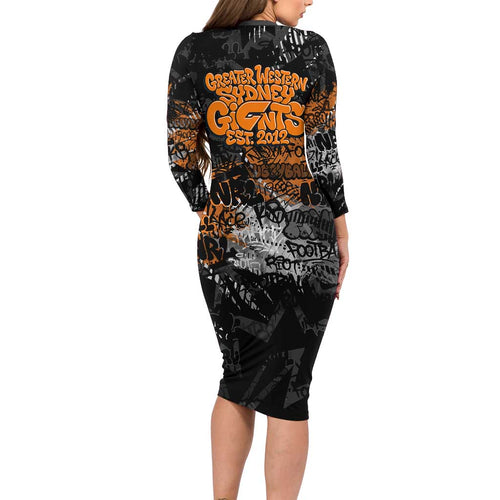 Greater Western Sydney Giants Family Matching Long Sleeve Bodycon Dress and Hawaiian Shirt Urban Graffiti Street Art - Bold Abstract Spray Paint