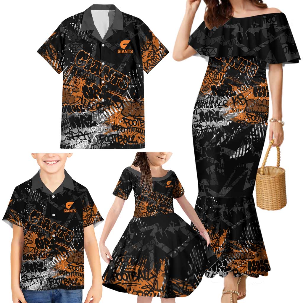 Greater Western Sydney Giants Family Matching Mermaid Dress and Hawaiian Shirt Urban Graffiti Street Art - Bold Abstract Spray Paint