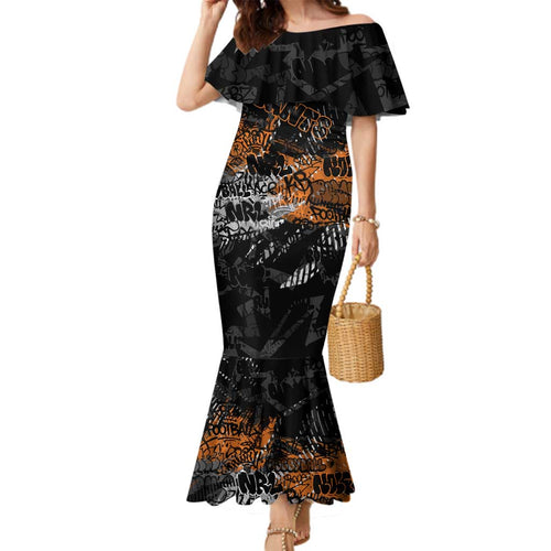 Greater Western Sydney Giants Family Matching Mermaid Dress and Hawaiian Shirt Urban Graffiti Street Art - Bold Abstract Spray Paint