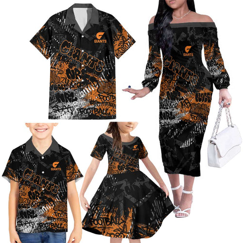 Greater Western Sydney Giants Family Matching Off The Shoulder Long Sleeve Dress and Hawaiian Shirt Urban Graffiti Street Art - Bold Abstract Spray Paint