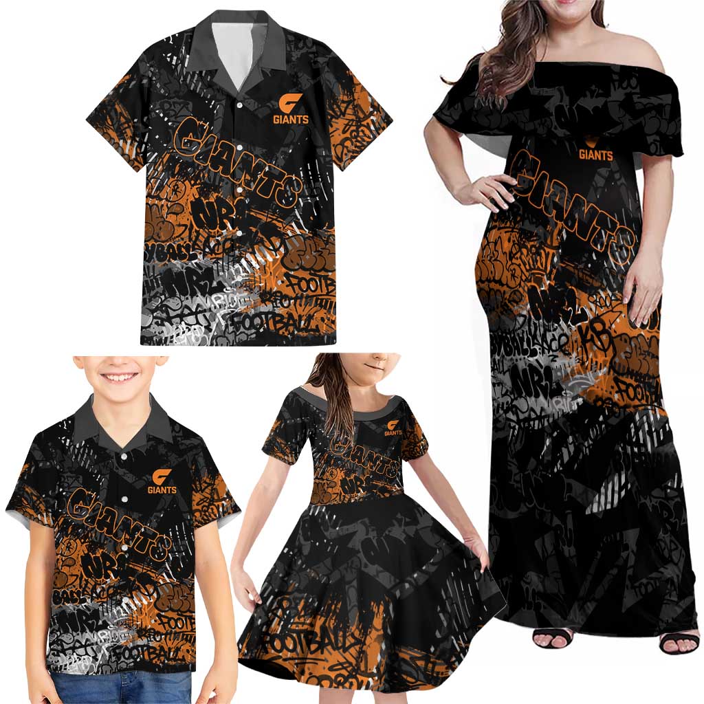 Greater Western Sydney Giants Family Matching Off Shoulder Maxi Dress and Hawaiian Shirt Urban Graffiti Street Art - Bold Abstract Spray Paint