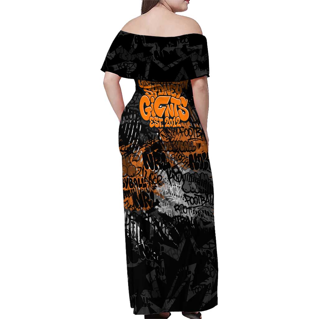 Greater Western Sydney Giants Family Matching Off Shoulder Maxi Dress and Hawaiian Shirt Urban Graffiti Street Art - Bold Abstract Spray Paint