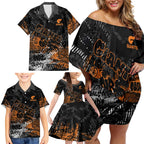 Greater Western Sydney Giants Family Matching Off Shoulder Short Dress and Hawaiian Shirt Urban Graffiti Street Art - Bold Abstract Spray Paint