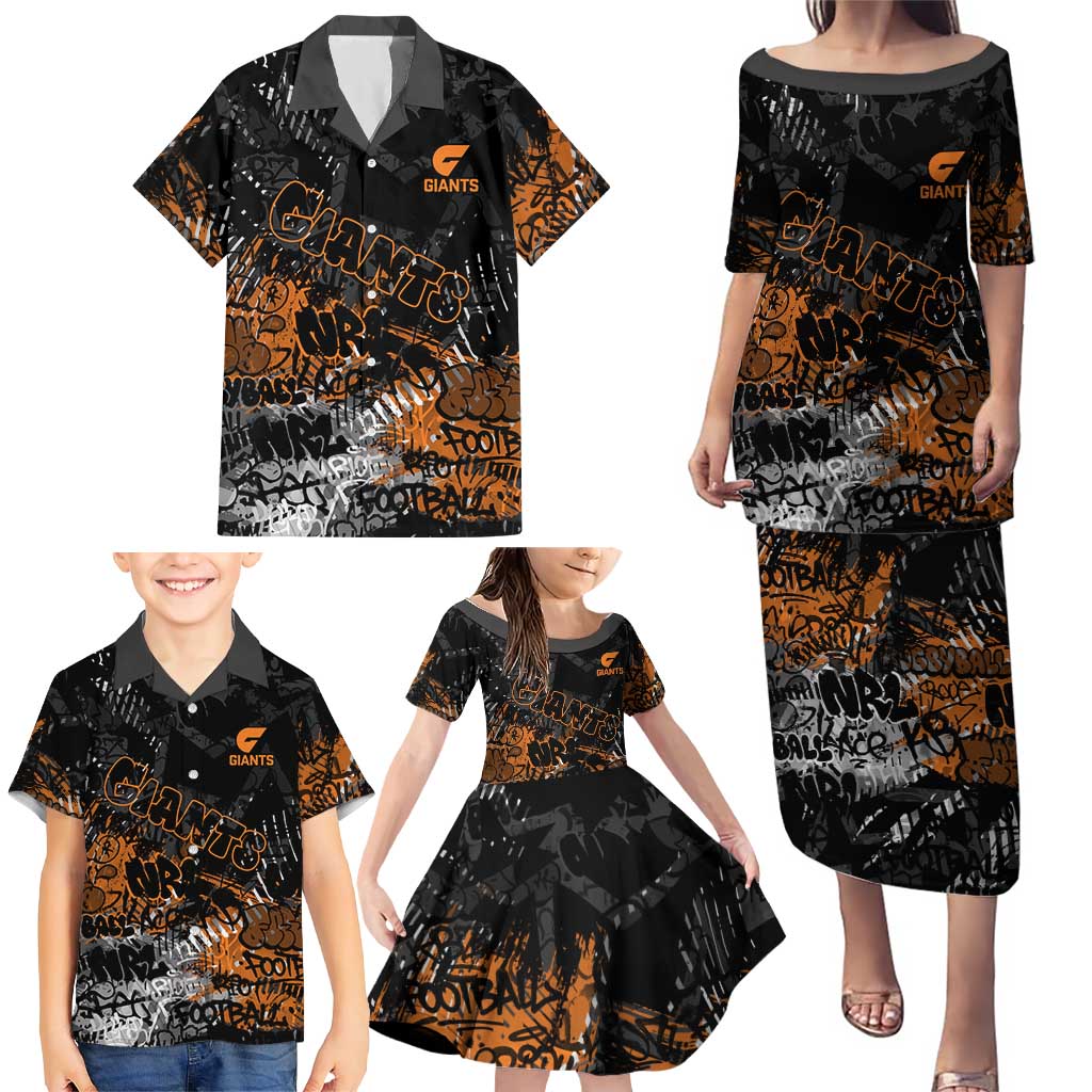 Greater Western Sydney Giants Family Matching Puletasi and Hawaiian Shirt Urban Graffiti Street Art - Bold Abstract Spray Paint