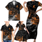 Greater Western Sydney Giants Family Matching Short Sleeve Bodycon Dress and Hawaiian Shirt Urban Graffiti Street Art - Bold Abstract Spray Paint