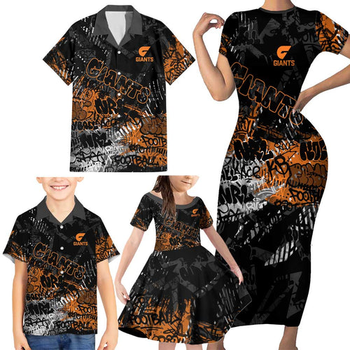 Greater Western Sydney Giants Family Matching Short Sleeve Bodycon Dress and Hawaiian Shirt Urban Graffiti Street Art - Bold Abstract Spray Paint