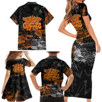 Greater Western Sydney Giants Family Matching Short Sleeve Bodycon Dress and Hawaiian Shirt Urban Graffiti Street Art - Bold Abstract Spray Paint