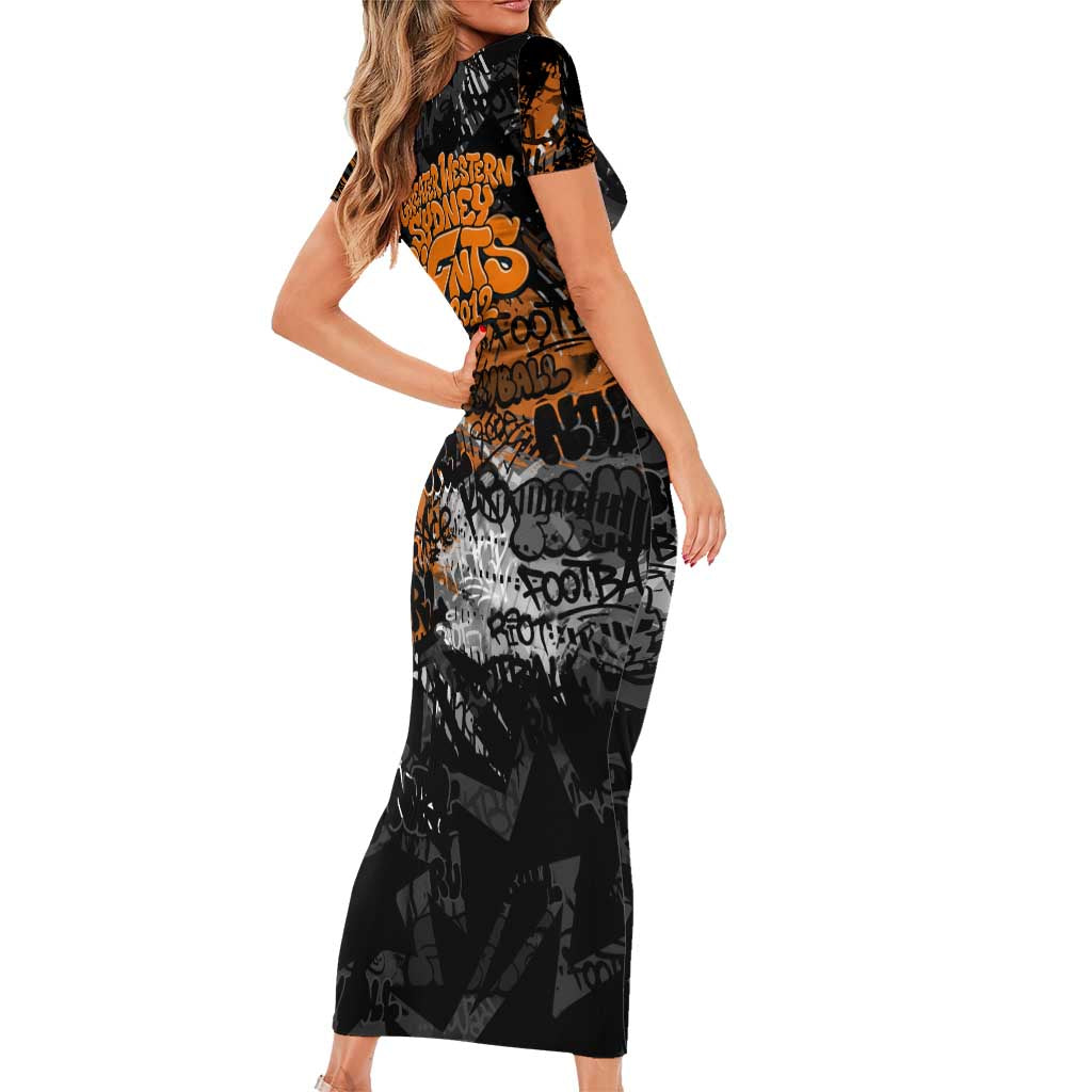 Greater Western Sydney Giants Family Matching Short Sleeve Bodycon Dress and Hawaiian Shirt Urban Graffiti Street Art - Bold Abstract Spray Paint