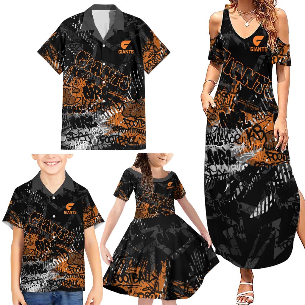 Greater Western Sydney Giants Family Matching Summer Maxi Dress and Hawaiian Shirt Urban Graffiti Street Art - Bold Abstract Spray Paint