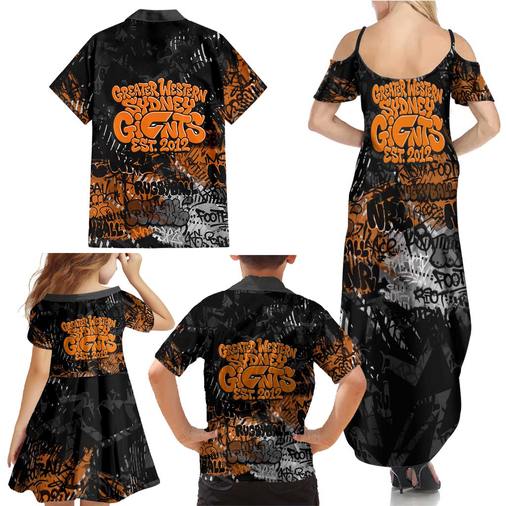 Greater Western Sydney Giants Family Matching Summer Maxi Dress and Hawaiian Shirt Urban Graffiti Street Art - Bold Abstract Spray Paint