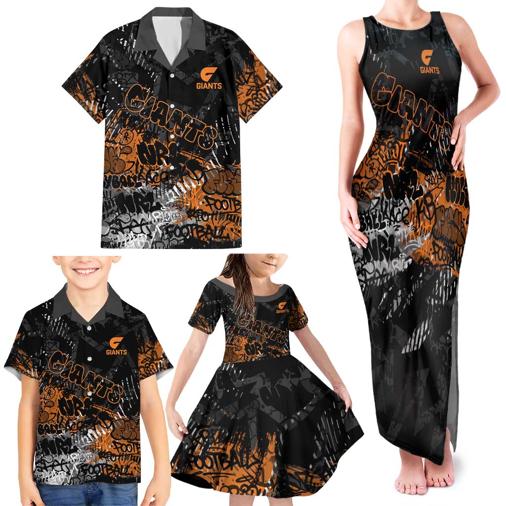 Greater Western Sydney Giants Family Matching Tank Maxi Dress and Hawaiian Shirt Urban Graffiti Street Art - Bold Abstract Spray Paint