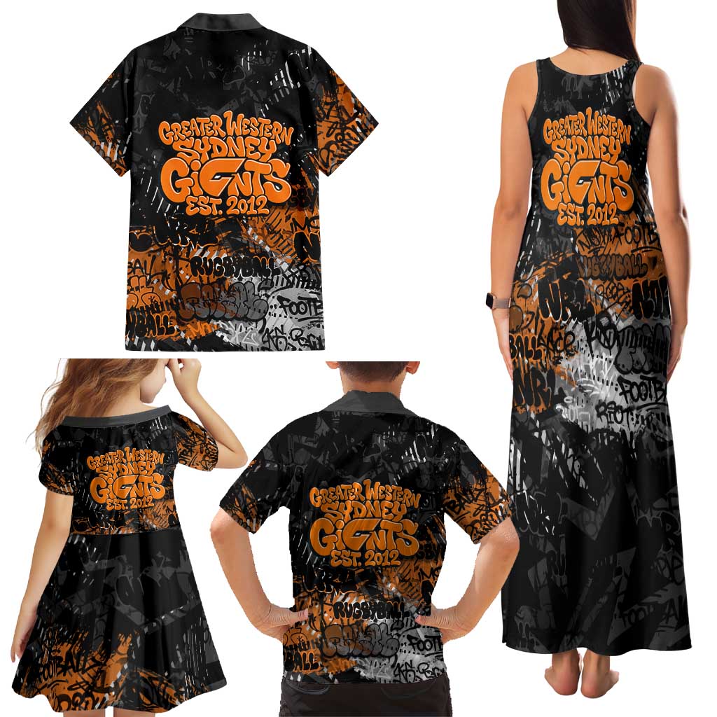Greater Western Sydney Giants Family Matching Tank Maxi Dress and Hawaiian Shirt Urban Graffiti Street Art - Bold Abstract Spray Paint