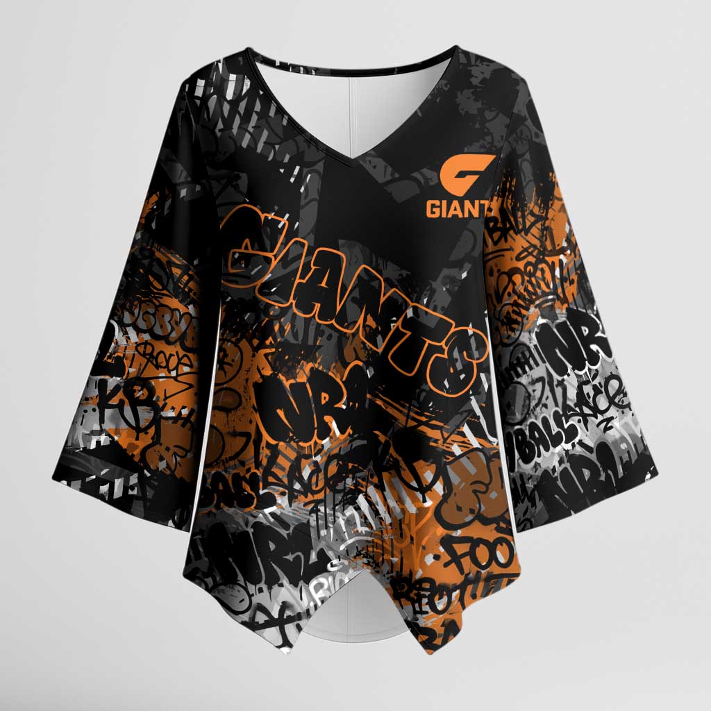 Greater Western Sydney Giants Kimono Sleeve Blouse Urban Graffiti Street Art - Bold Abstract Spray Paint