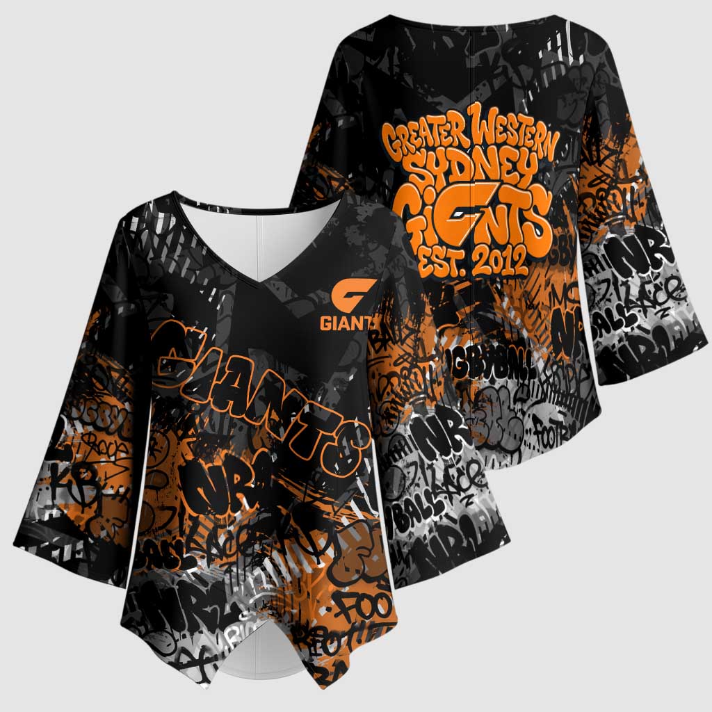 Greater Western Sydney Giants Kimono Sleeve Blouse Urban Graffiti Street Art - Bold Abstract Spray Paint