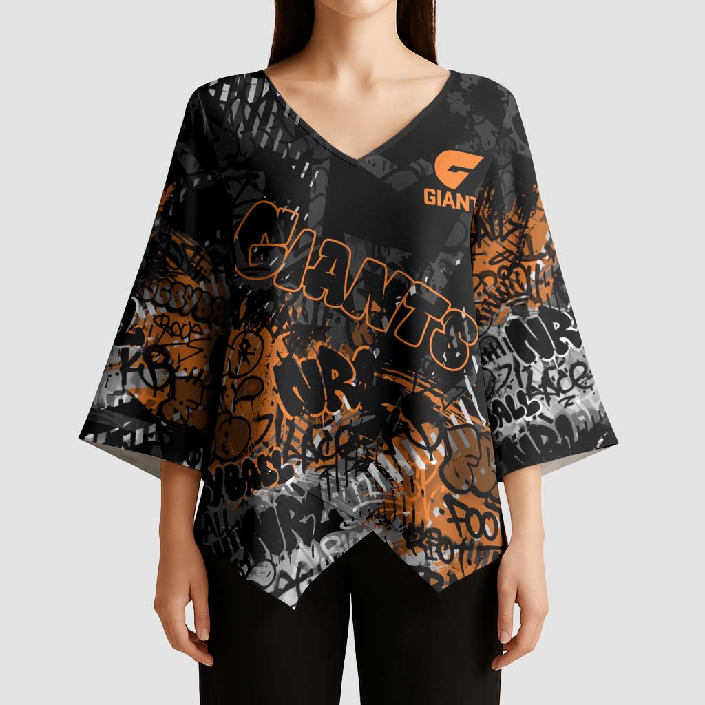 Greater Western Sydney Giants Kimono Sleeve Blouse Urban Graffiti Street Art - Bold Abstract Spray Paint