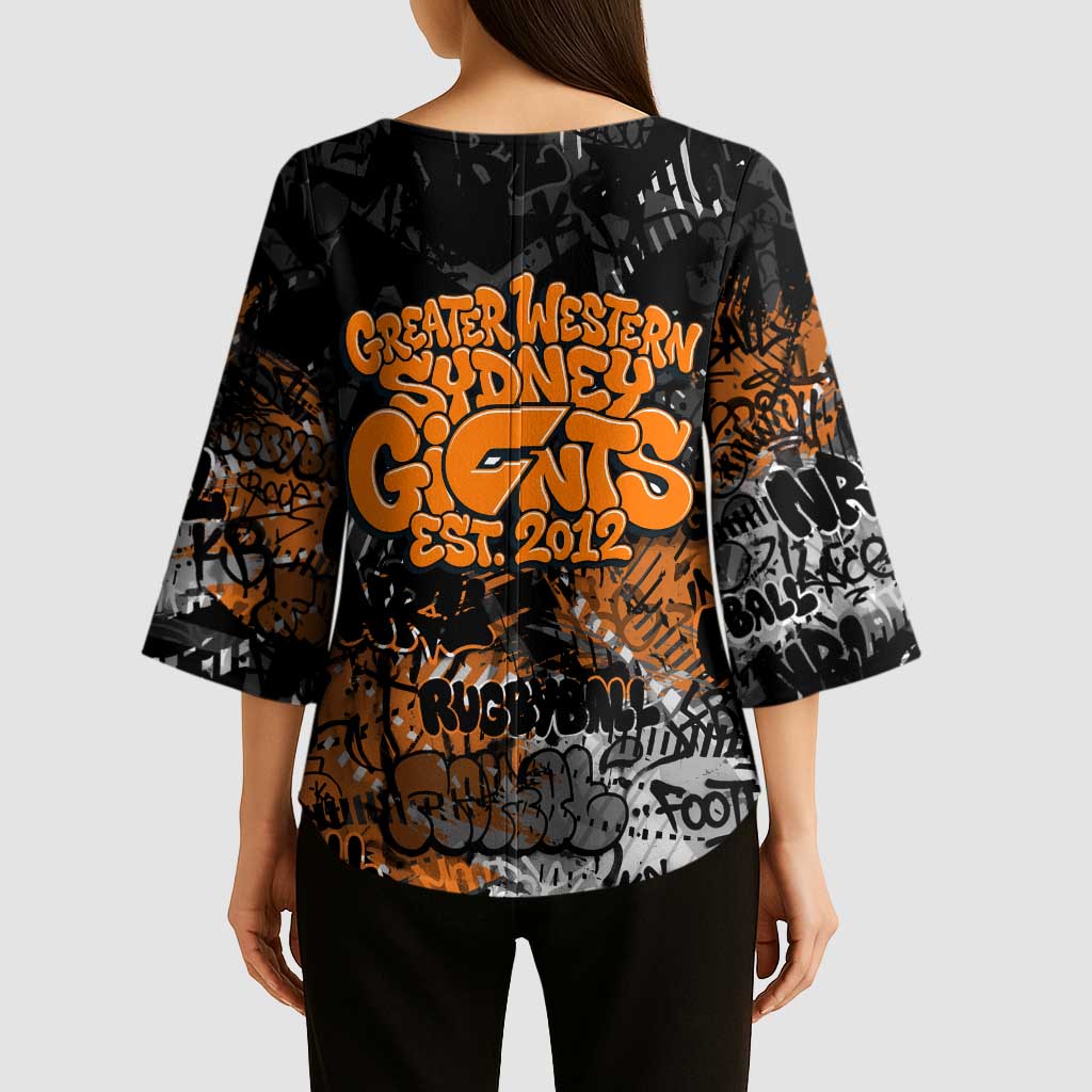 Greater Western Sydney Giants Kimono Sleeve Blouse Urban Graffiti Street Art - Bold Abstract Spray Paint