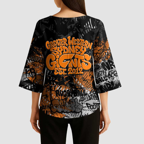 Greater Western Sydney Giants Kimono Sleeve Blouse Urban Graffiti Street Art - Bold Abstract Spray Paint