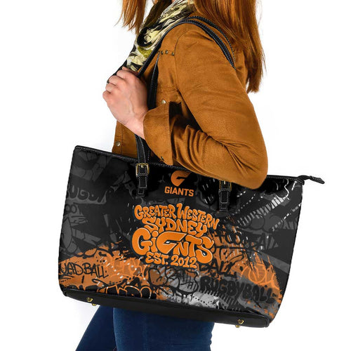 Greater Western Sydney Giants Leather Tote Bag Urban Graffiti Street Art - Bold Abstract Spray Paint