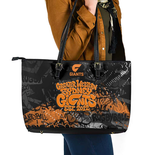 Greater Western Sydney Giants Leather Tote Bag Urban Graffiti Street Art - Bold Abstract Spray Paint