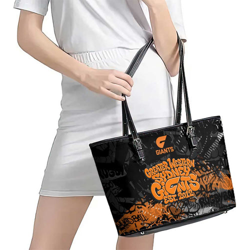 Greater Western Sydney Giants Leather Tote Bag Urban Graffiti Street Art - Bold Abstract Spray Paint