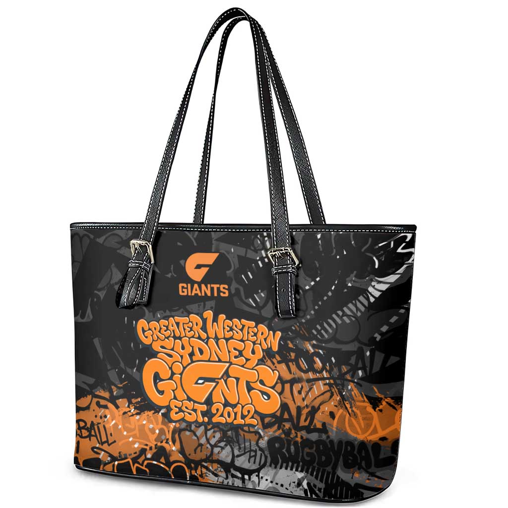 Greater Western Sydney Giants Leather Tote Bag Urban Graffiti Street Art - Bold Abstract Spray Paint