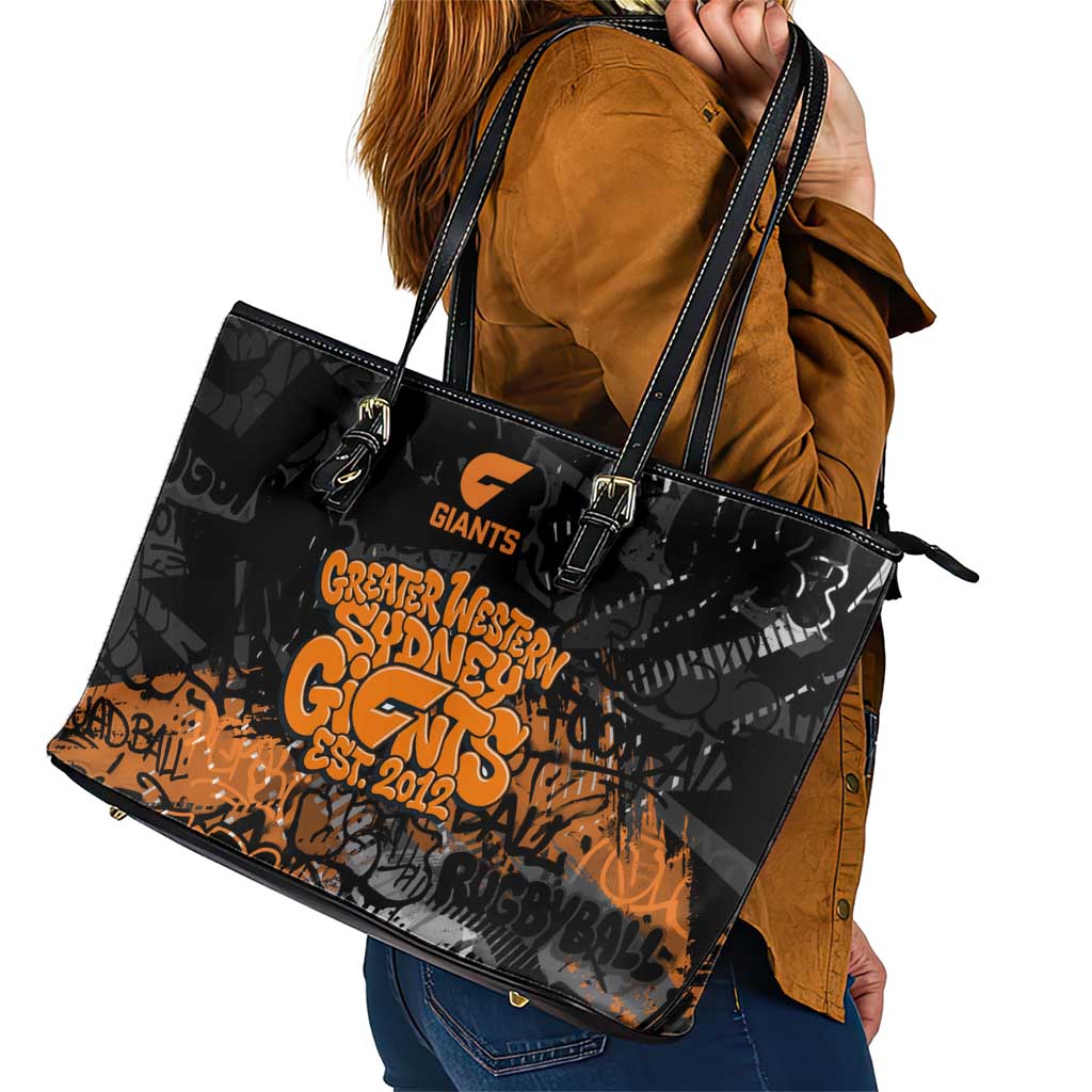 Greater Western Sydney Giants Leather Tote Bag Urban Graffiti Street Art - Bold Abstract Spray Paint