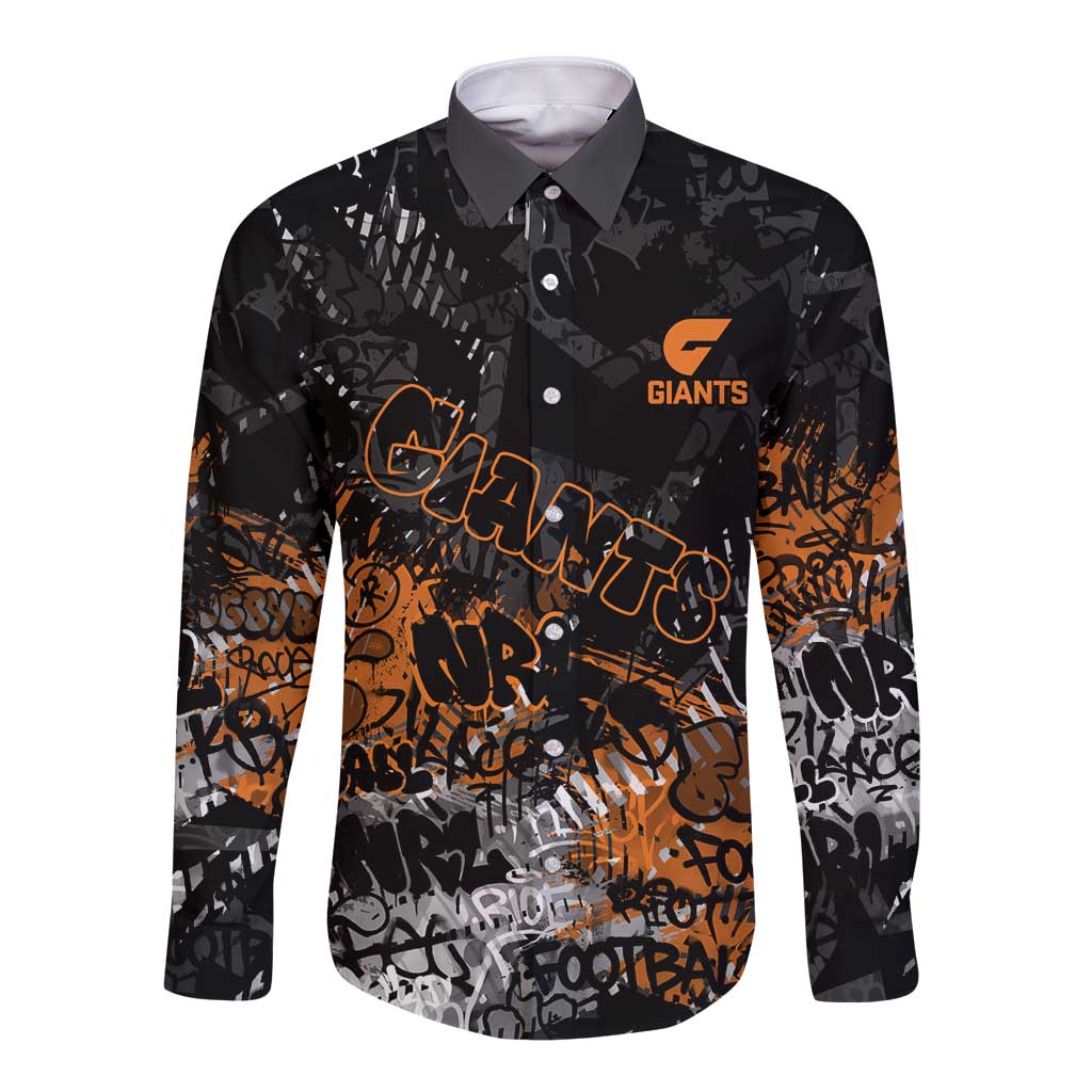 Greater Western Sydney Giants Long Sleeve Button Shirt Urban Graffiti Street Art - Bold Abstract Spray Paint