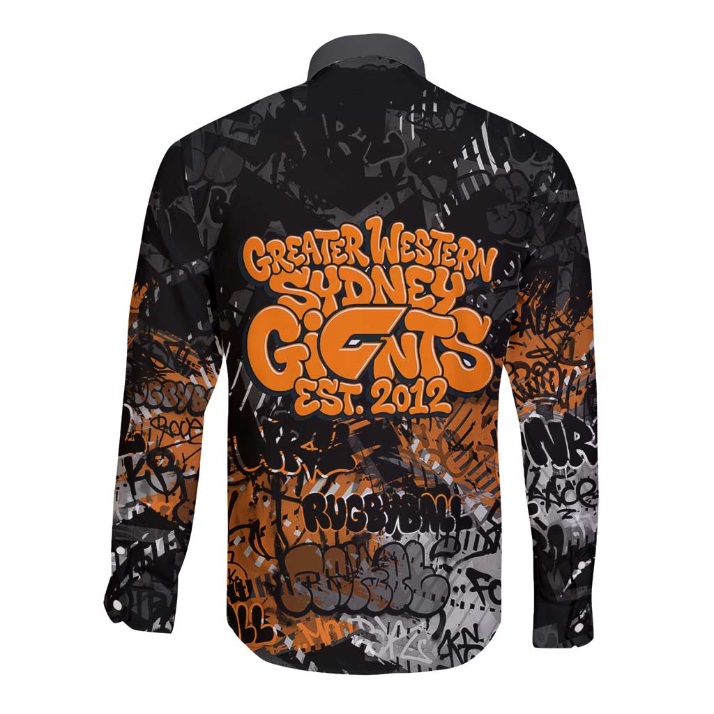 Greater Western Sydney Giants Long Sleeve Button Shirt Urban Graffiti Street Art - Bold Abstract Spray Paint