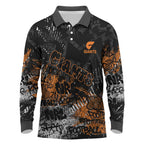Greater Western Sydney Giants Long Sleeve Polo Shirt Urban Graffiti Street Art - Bold Abstract Spray Paint