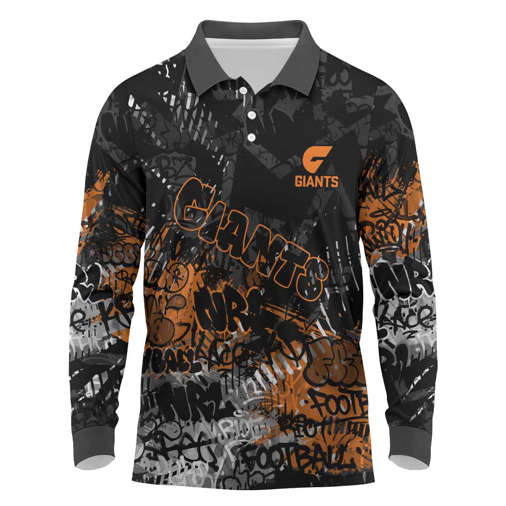 Greater Western Sydney Giants Long Sleeve Polo Shirt Urban Graffiti Street Art - Bold Abstract Spray Paint