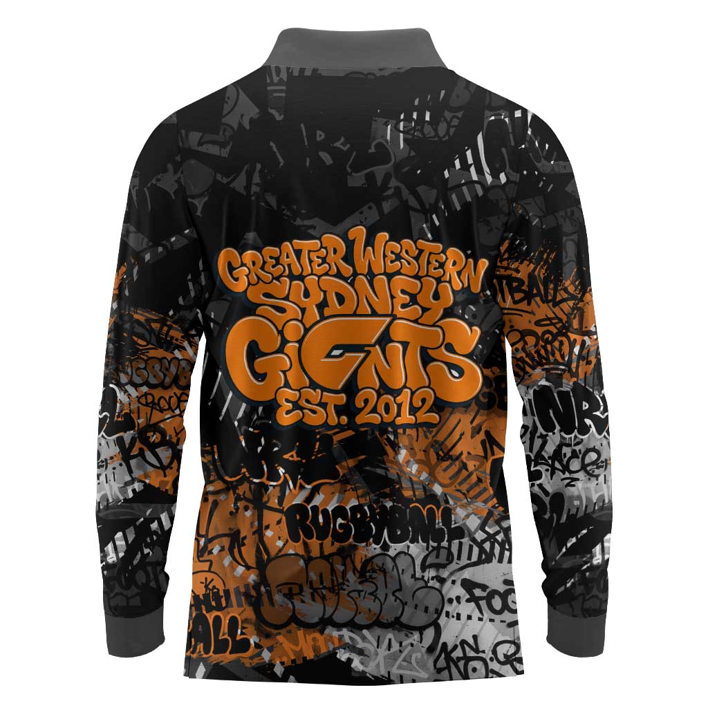 Greater Western Sydney Giants Long Sleeve Polo Shirt Urban Graffiti Street Art - Bold Abstract Spray Paint