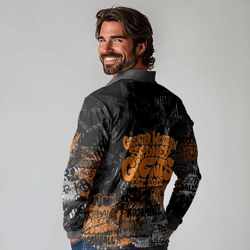 Greater Western Sydney Giants Long Sleeve Polo Shirt Urban Graffiti Street Art - Bold Abstract Spray Paint