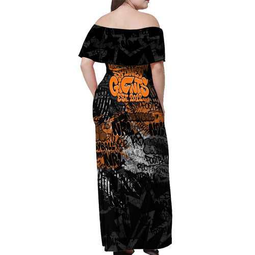 Greater Western Sydney Giants Off Shoulder Maxi Dress Urban Graffiti Street Art - Bold Abstract Spray Paint