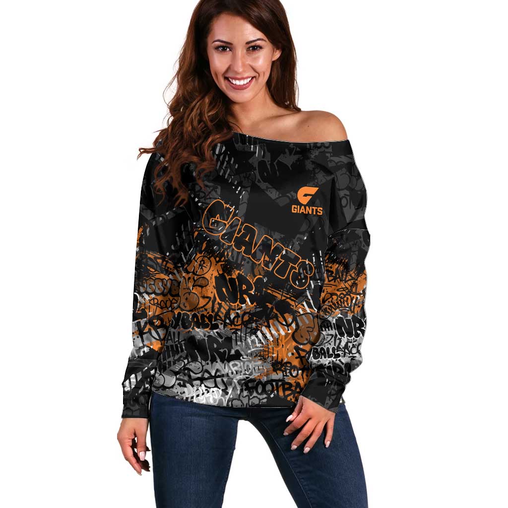 Greater Western Sydney Giants Off Shoulder Sweater Urban Graffiti Street Art - Bold Abstract Spray Paint