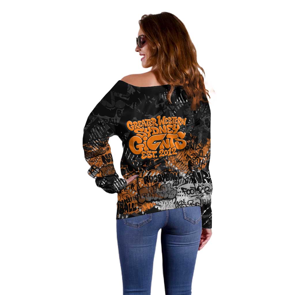 Greater Western Sydney Giants Off Shoulder Sweater Urban Graffiti Street Art - Bold Abstract Spray Paint