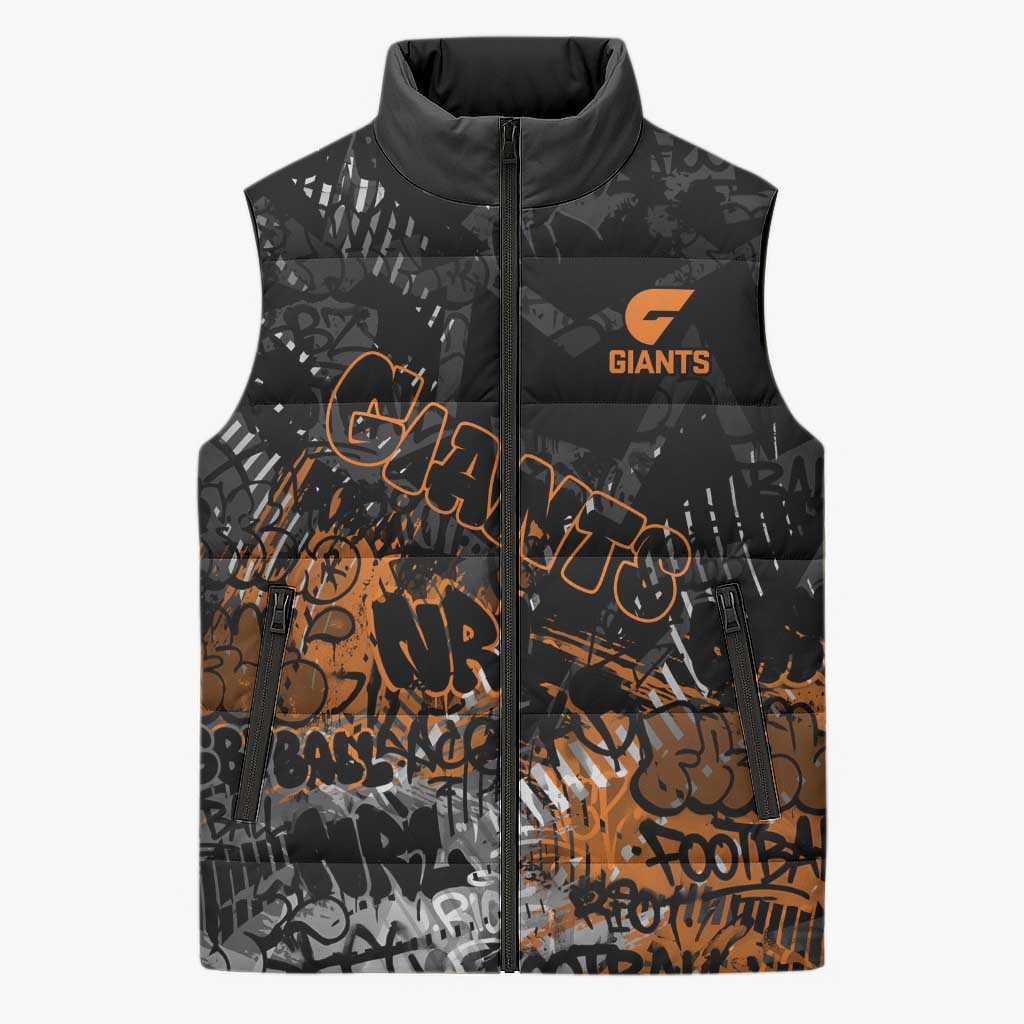 Greater Western Sydney Giants Sleeveless Puffer Jacket Urban Graffiti Street Art - Bold Abstract Spray Paint