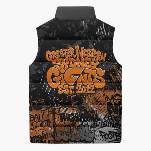 Greater Western Sydney Giants Sleeveless Puffer Jacket Urban Graffiti Street Art - Bold Abstract Spray Paint