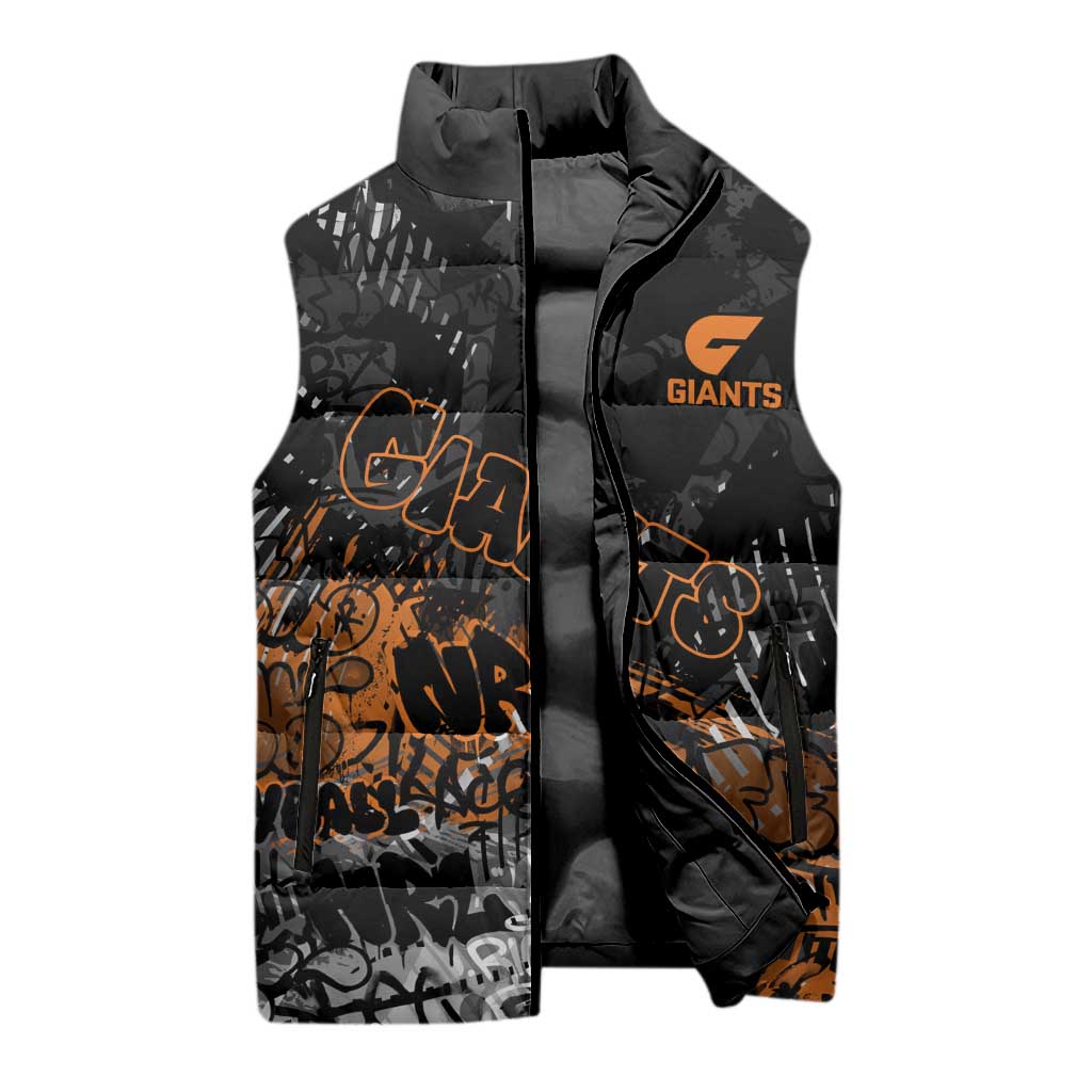 Greater Western Sydney Giants Sleeveless Puffer Jacket Urban Graffiti Street Art - Bold Abstract Spray Paint