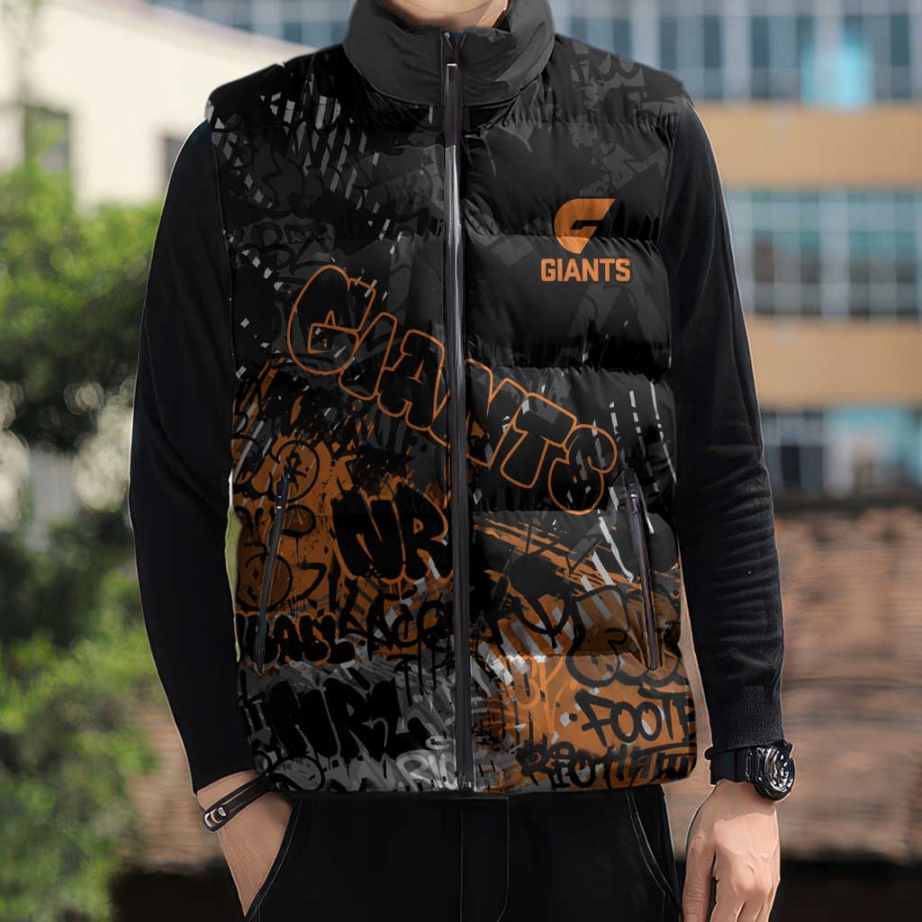 Greater Western Sydney Giants Sleeveless Puffer Jacket Urban Graffiti Street Art - Bold Abstract Spray Paint