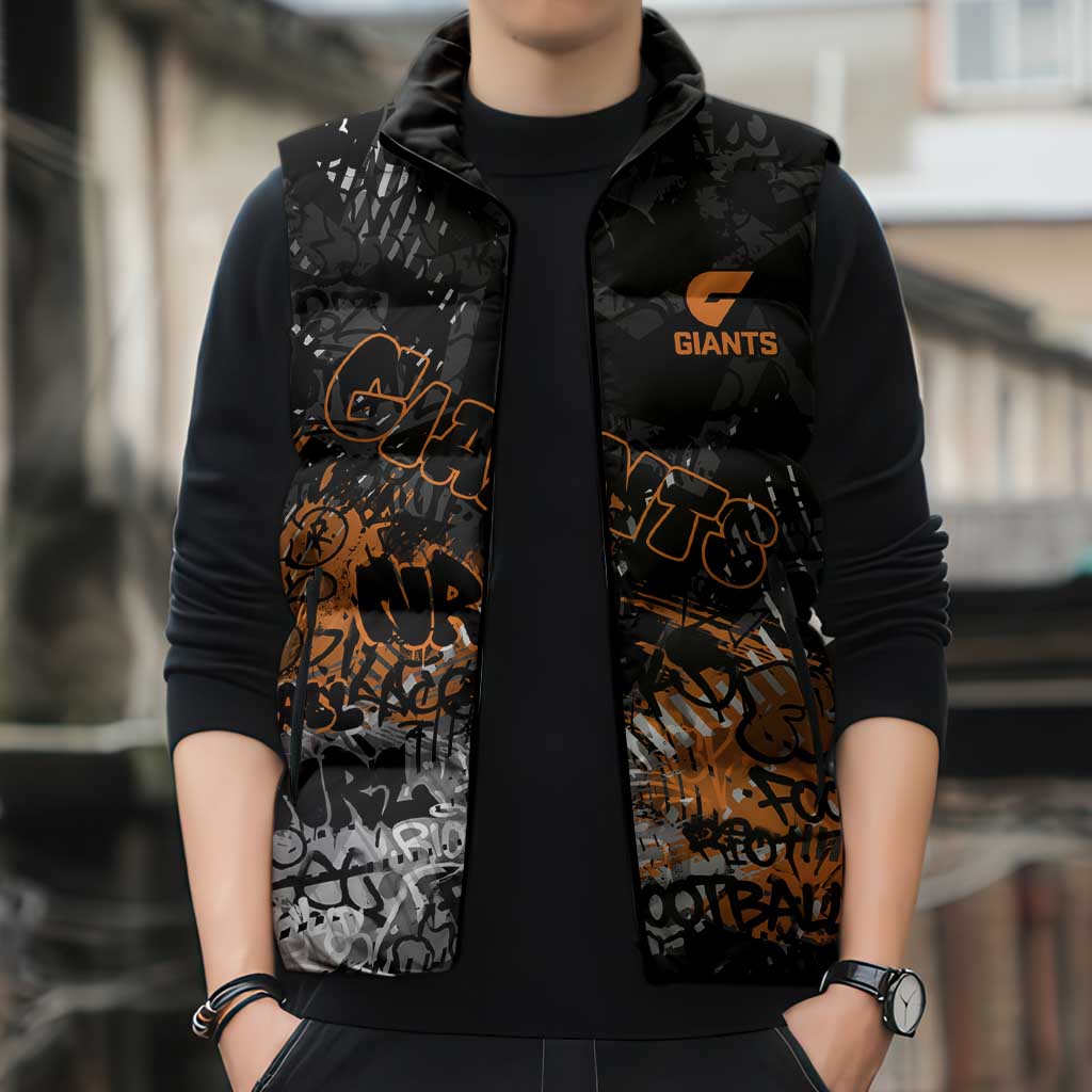 Greater Western Sydney Giants Sleeveless Puffer Jacket Urban Graffiti Street Art - Bold Abstract Spray Paint