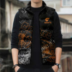 Greater Western Sydney Giants Sleeveless Puffer Jacket Urban Graffiti Street Art - Bold Abstract Spray Paint