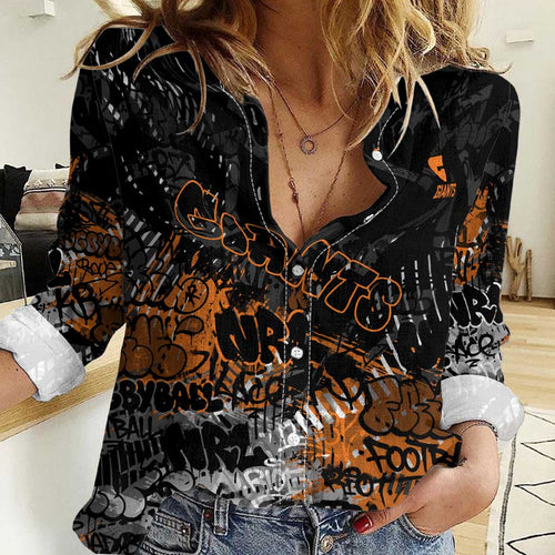 Greater Western Sydney Giants Women Casual Shirt Urban Graffiti Street Art - Bold Abstract Spray Paint